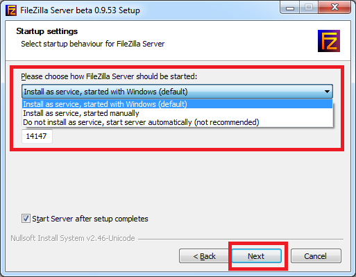 setup filezilla server windows 7