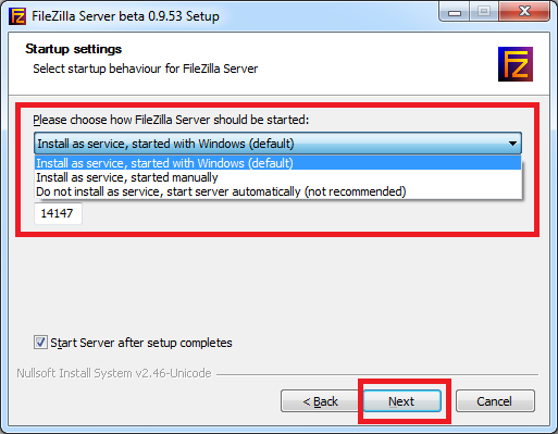 filezilla server setup windows 7