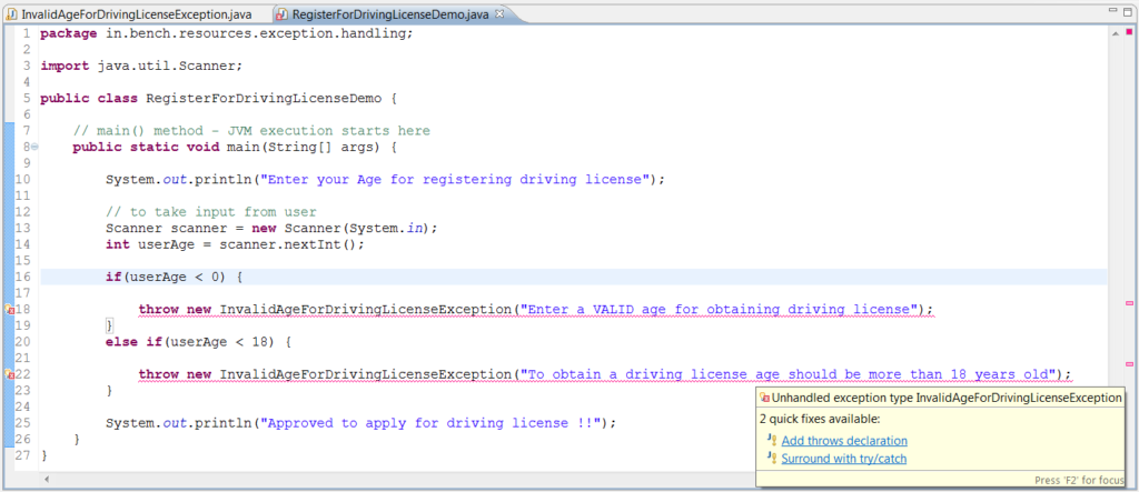 Java Custom Exception - javatpoint